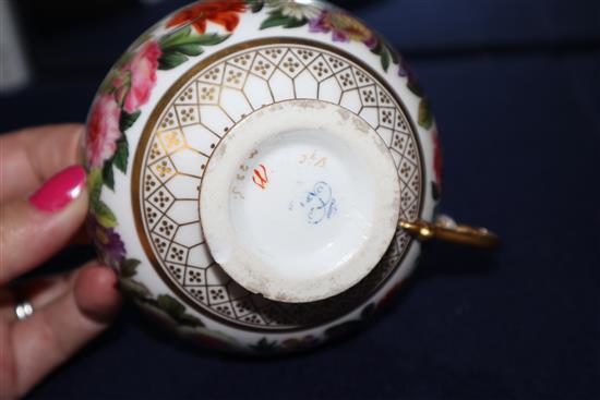 A Sevres style Madame de Genlis bleu celeste coffee can and saucer, a Sevres style coffee can and a Sevres Empire revival tea cup, al